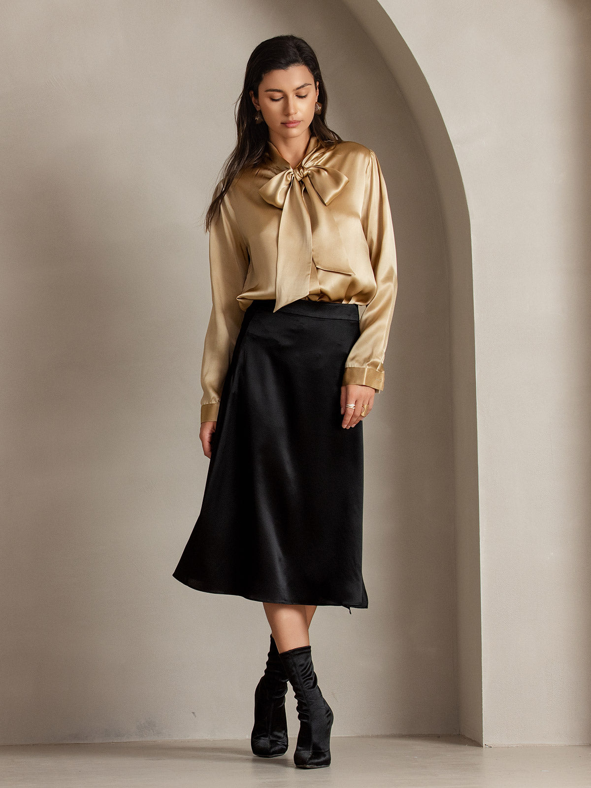 [Black] SilkSilky-CA 19Momme Silk Skirt 005