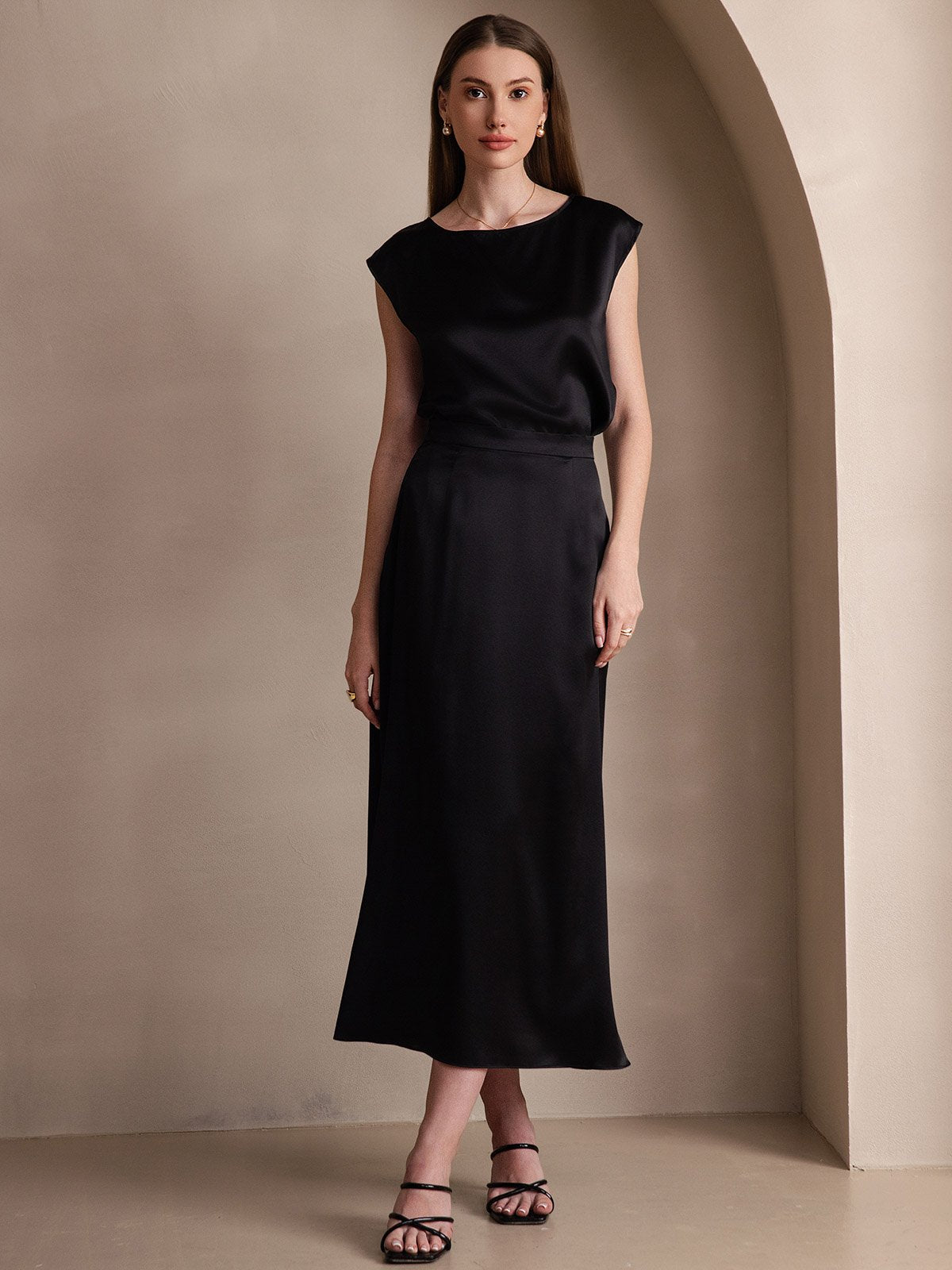 [Black] SilkSilky-CA 19Momme Silk Skirt 005
