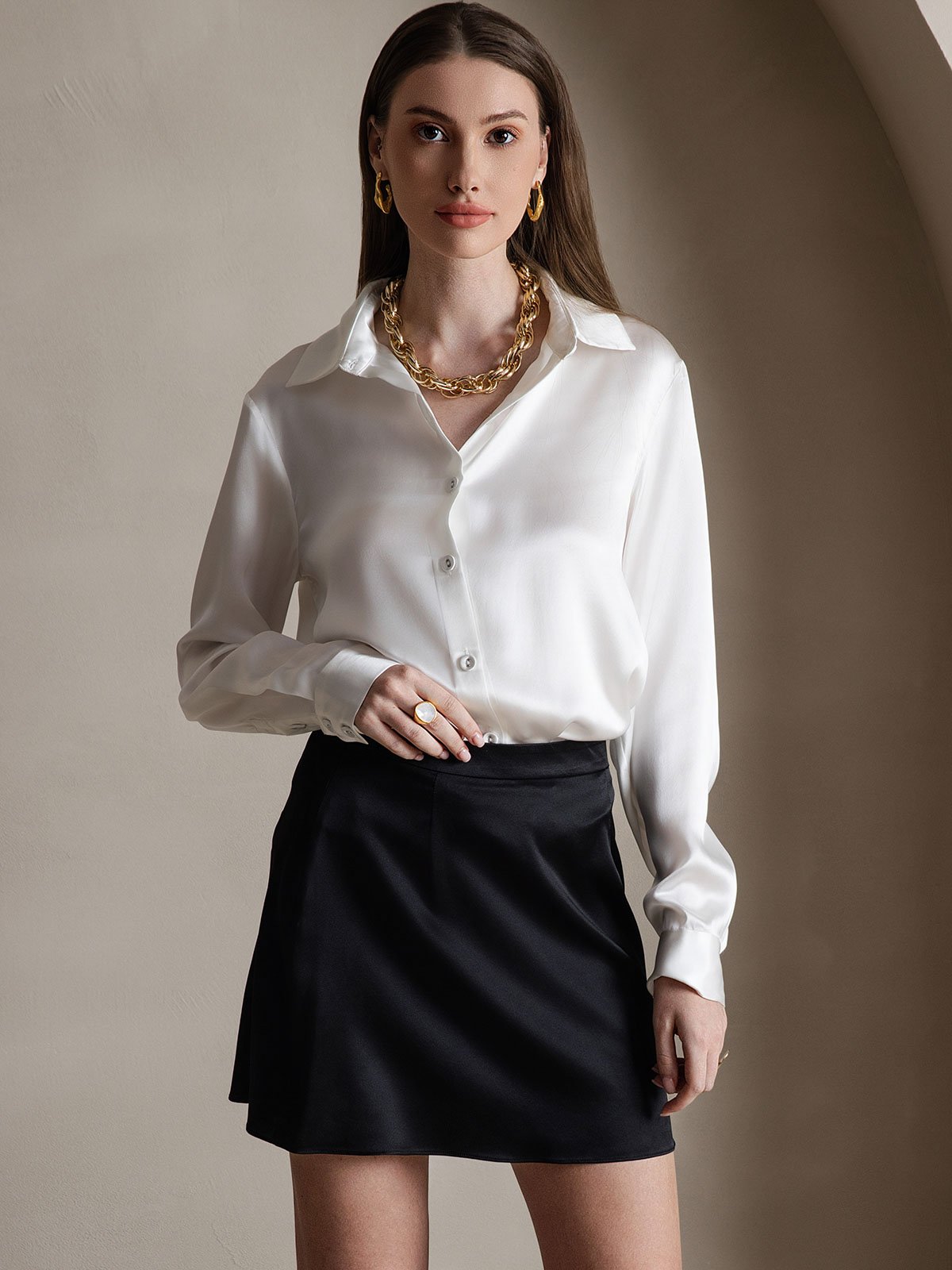 [Black] SilkSilky-CA 19Momme Silk Skirt 005