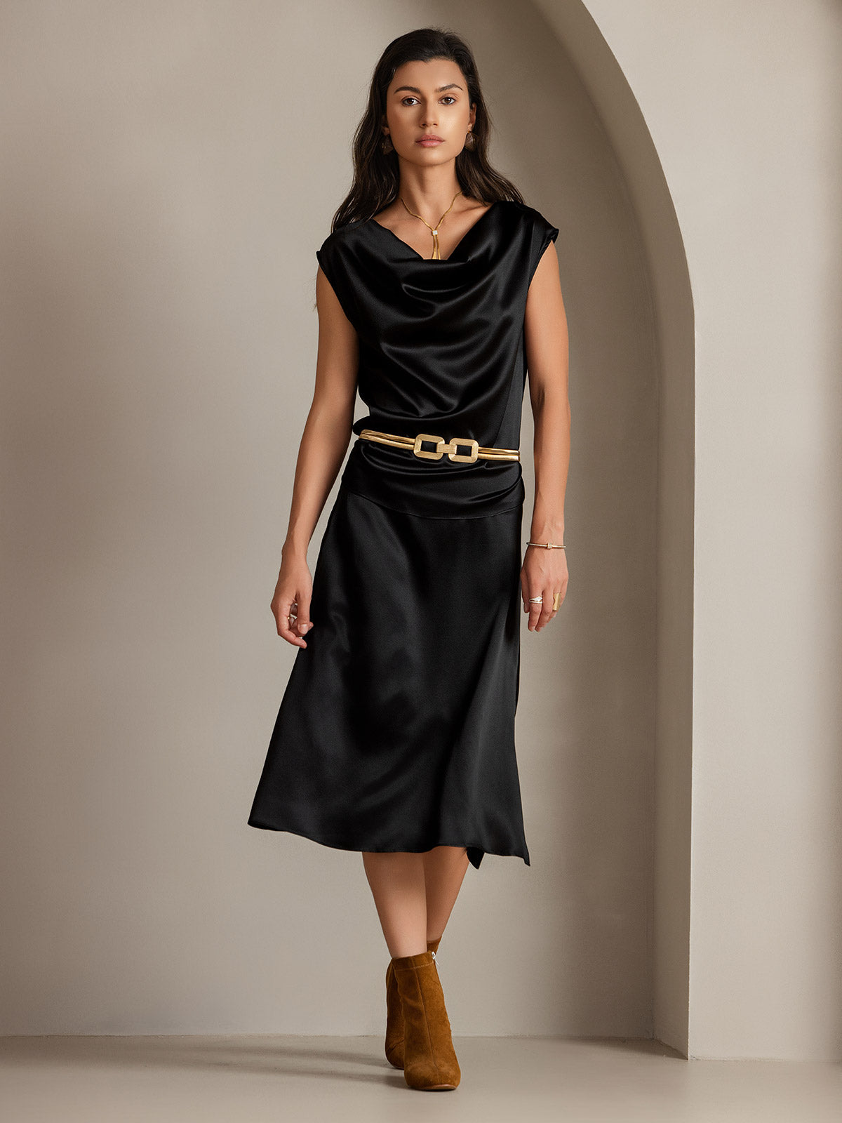 [Black] SilkSilky-CA 19Momme Silk Skirt 006