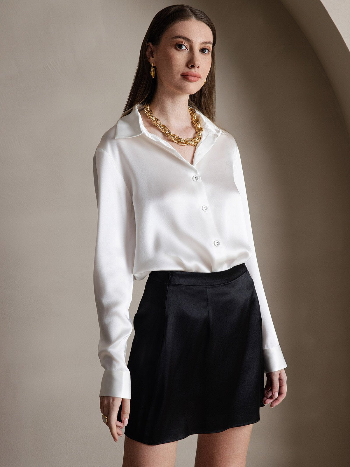 [Black] SilkSilky-CA 19Momme Silk Skirt 006