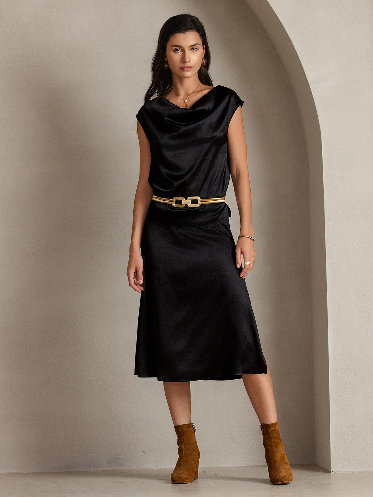 [Black] SilkSilky-CA 19Momme Silk Skirt 007