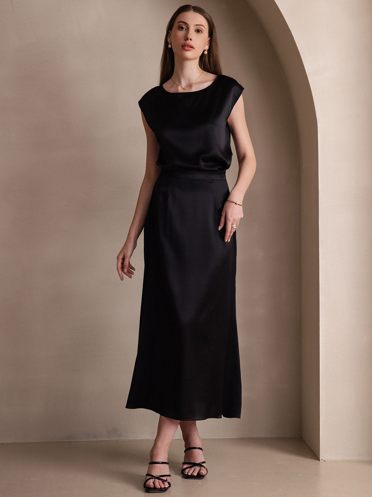 [Black] SilkSilky-CA 19Momme Silk Skirt 007