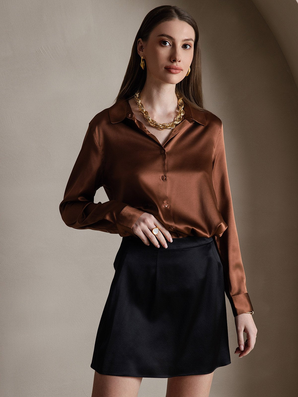 [Black] SilkSilky-CA 19Momme Silk Skirt 007