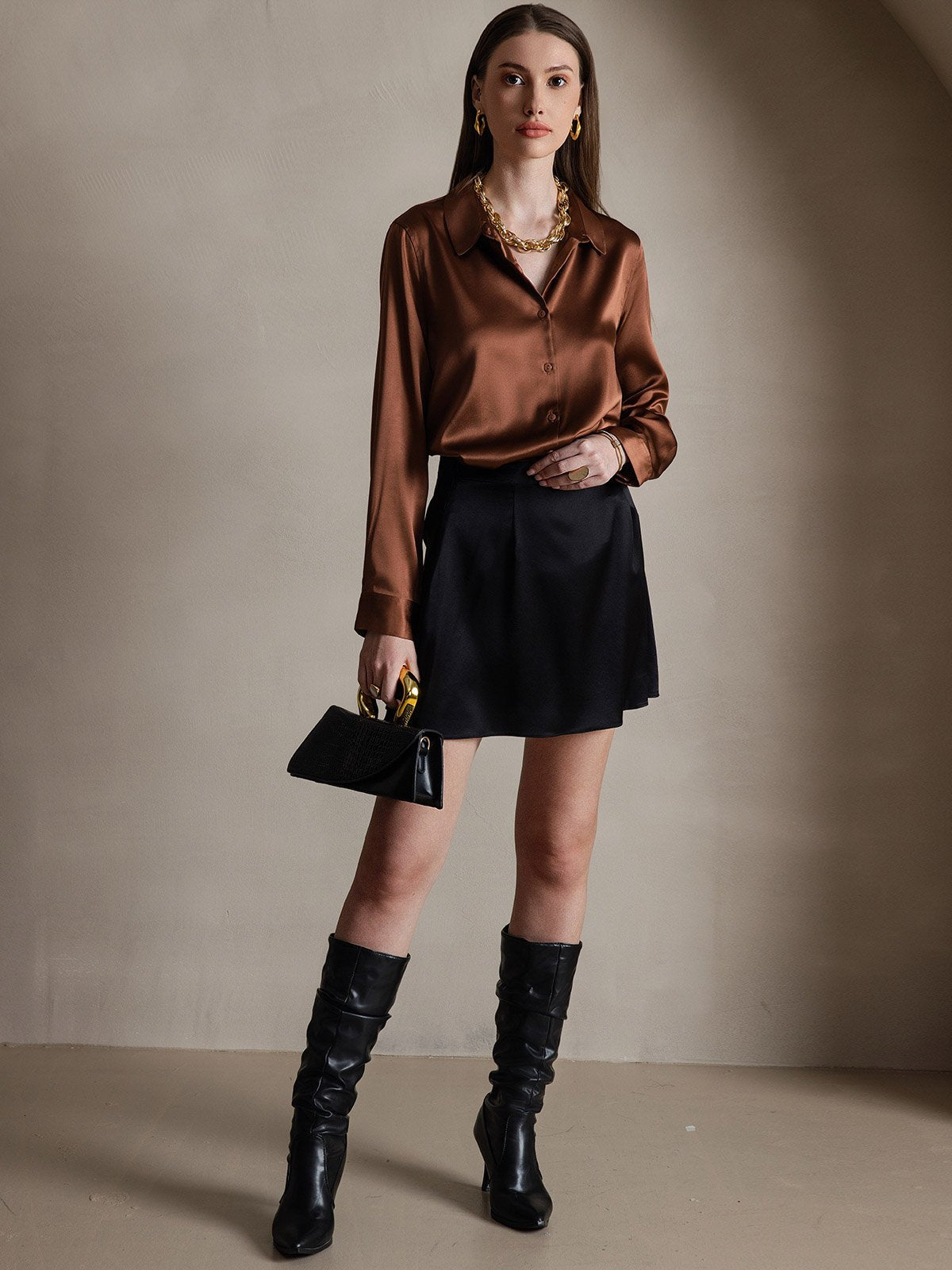 [Black] SilkSilky-CA 19Momme Silk Skirt 008