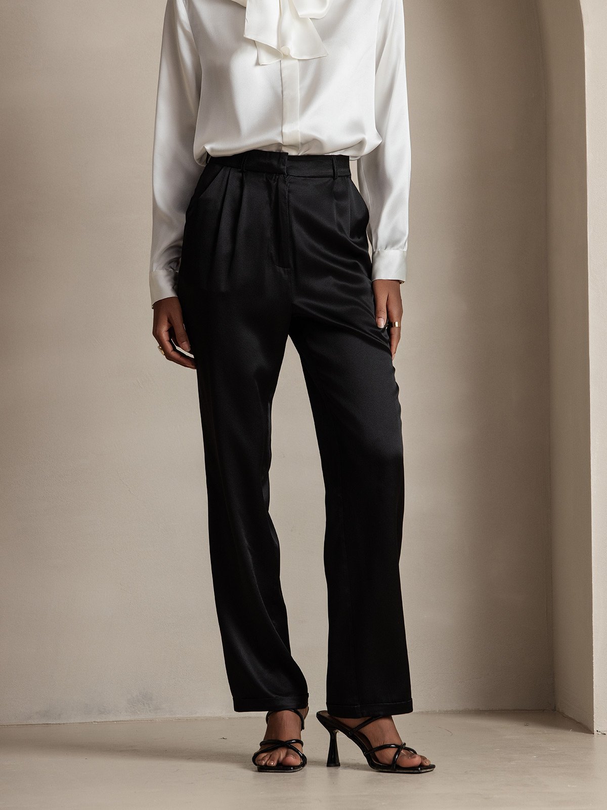 [Black] SilkSilky-CA 19Momme Silk Womens Pants 001