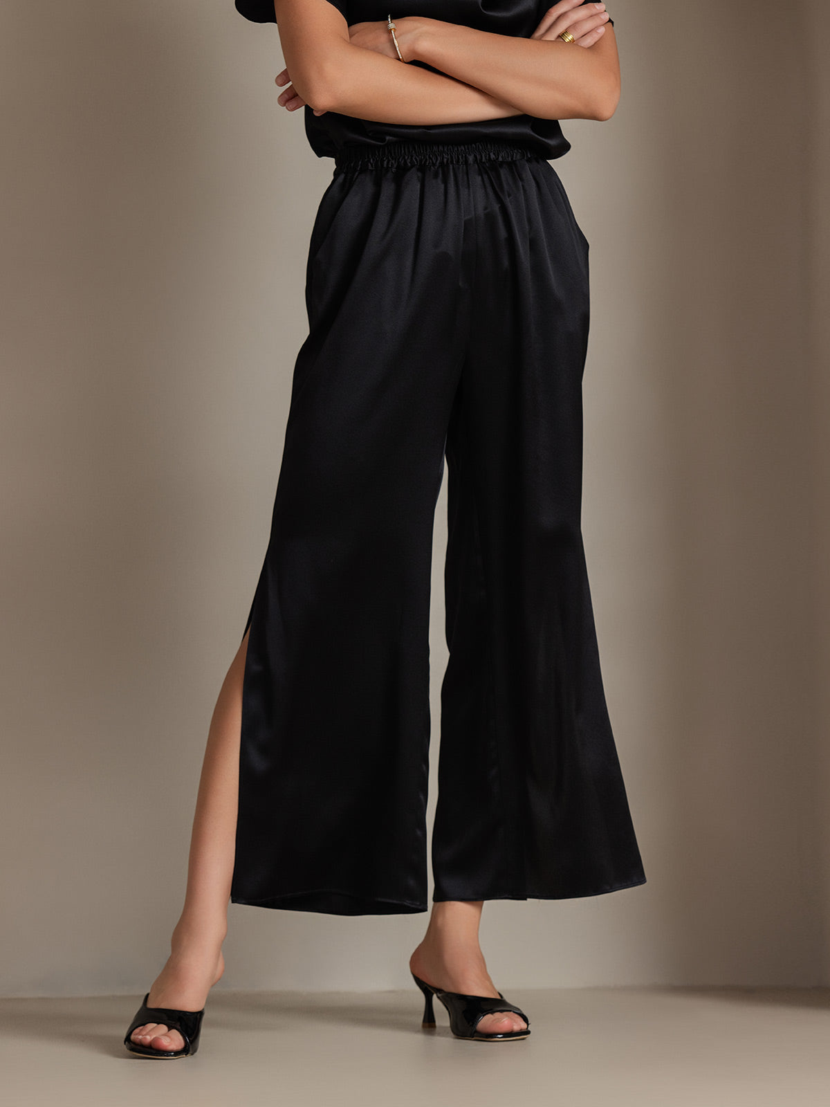 [Black] SilkSilky-CA 19Momme Silk Womens Pants 001