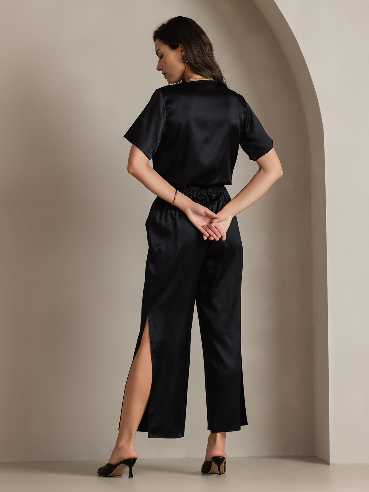 [Black] SilkSilky-CA 19Momme Silk Womens Pants 002