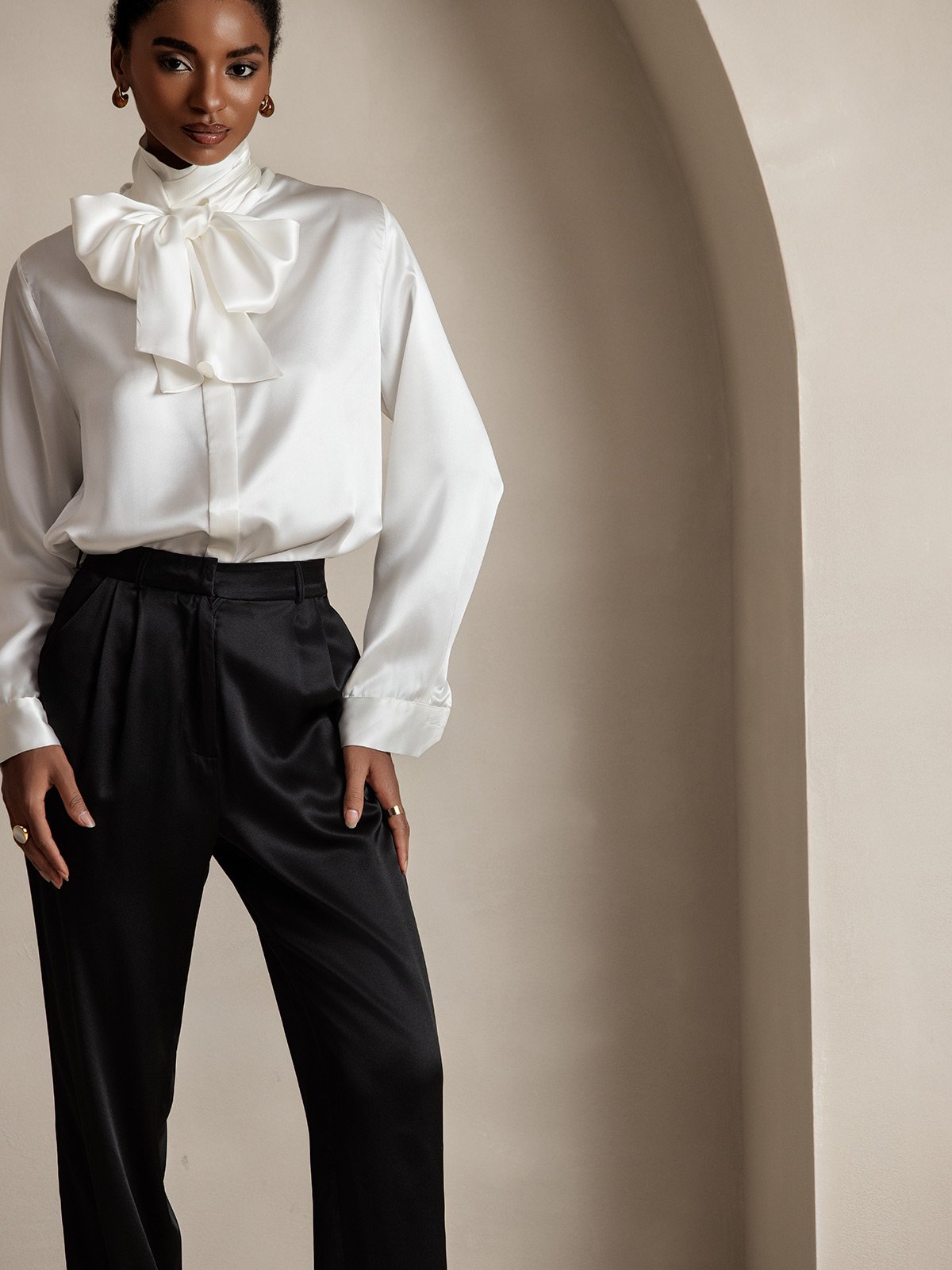 [Black] SilkSilky-CA 19Momme Silk Womens Pants 003