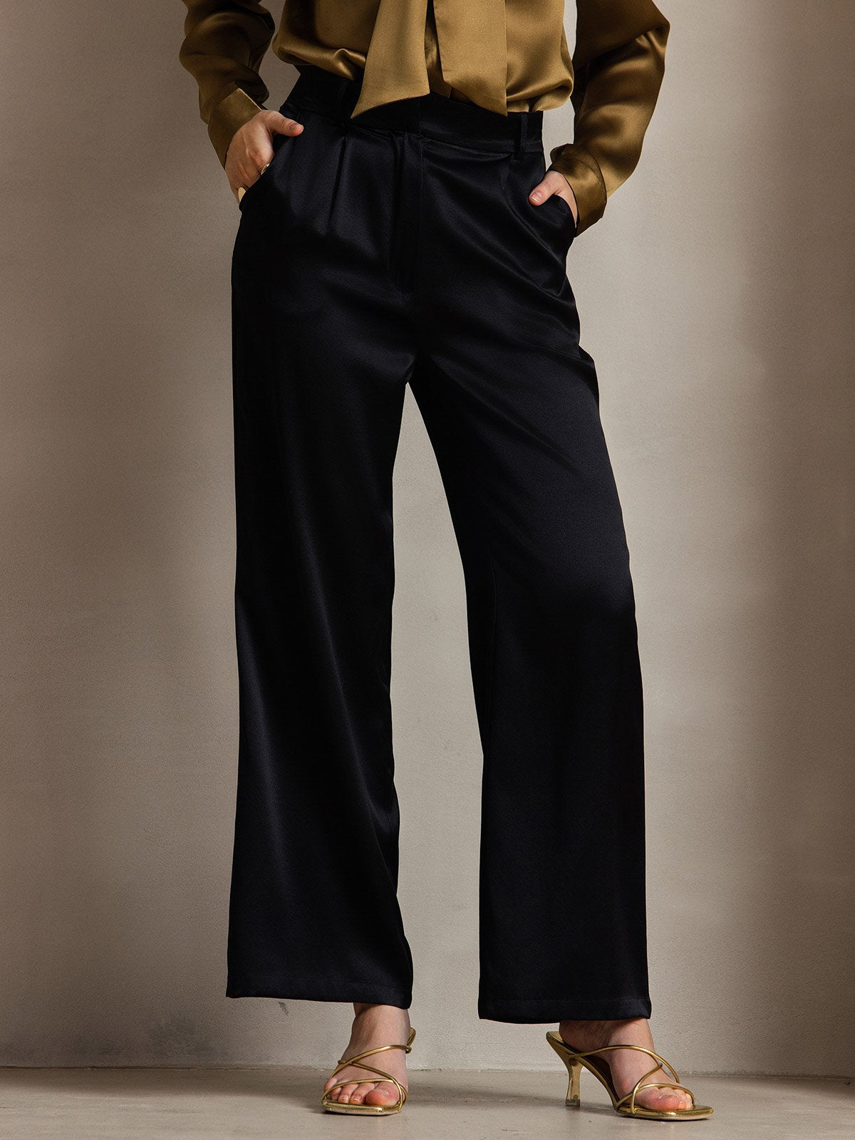 [Black] SilkSilky-CA 19Momme Silk Womens Pants 003