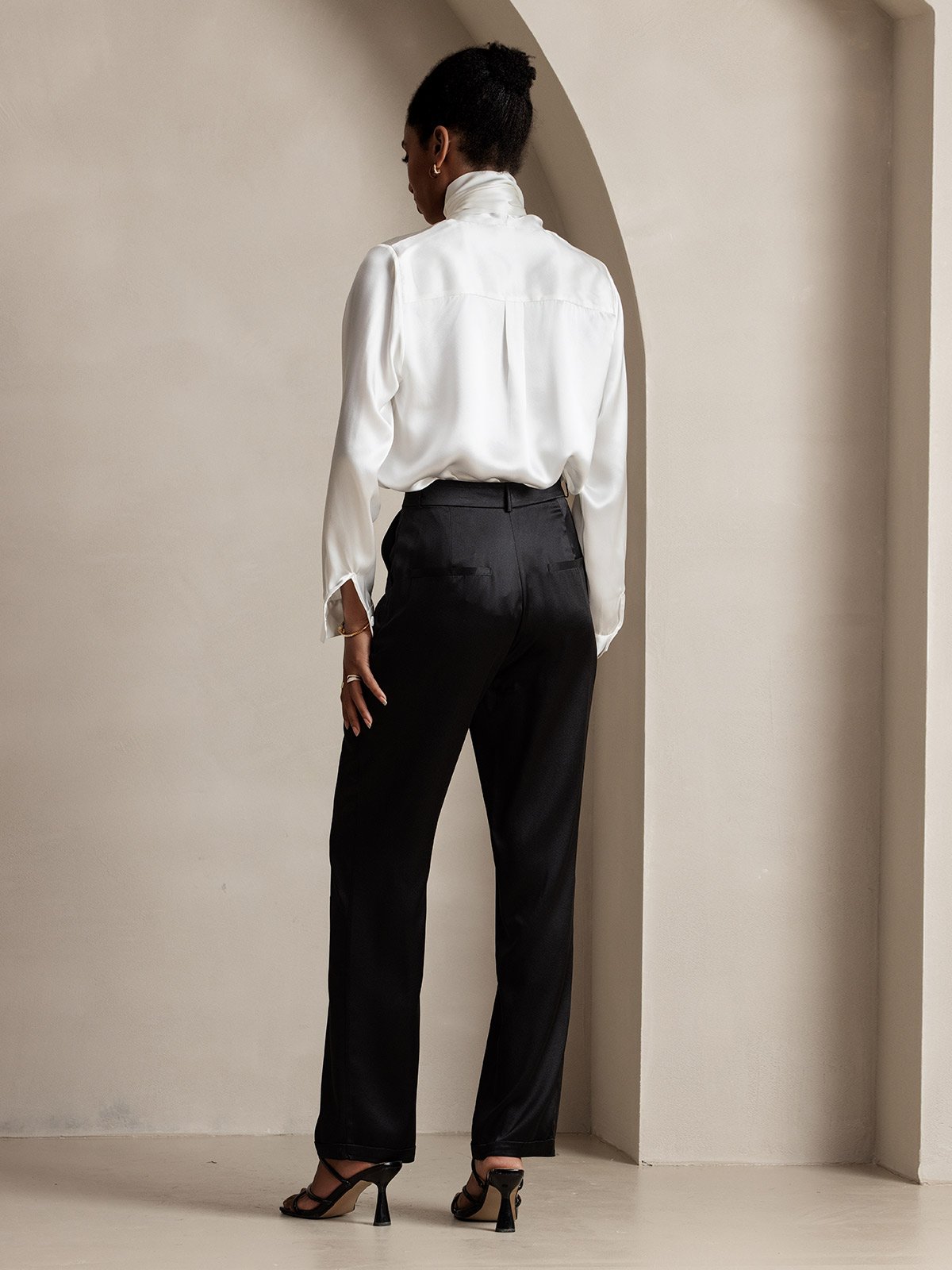 [Black] SilkSilky-CA 19Momme Silk Womens Pants 004
