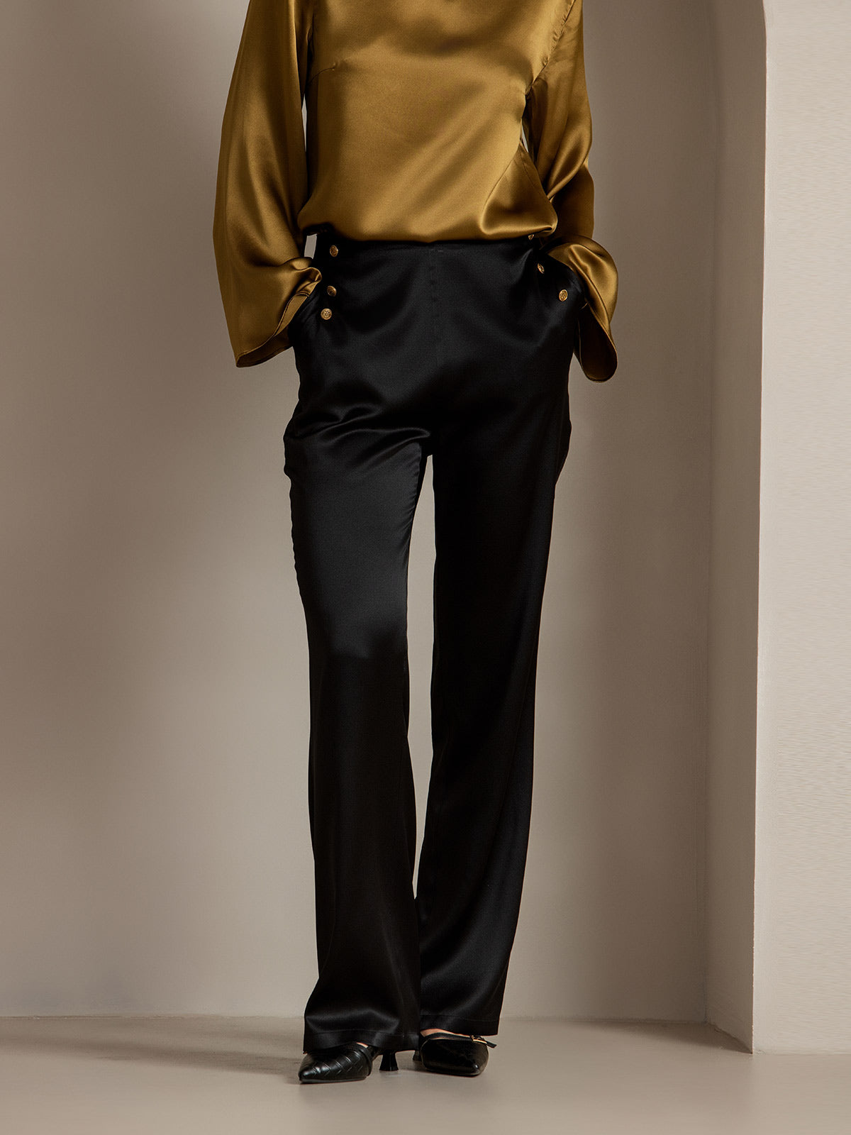 [Black] SilkSilky-CA 19Momme Silk Womens Pants 004
