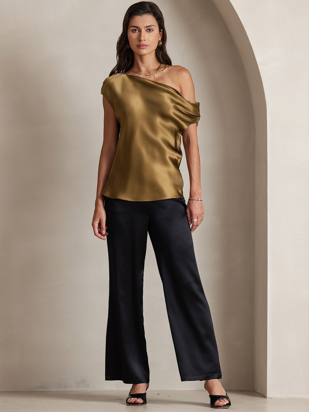 [Black] SilkSilky-CA 19Momme Silk Womens Pants 004