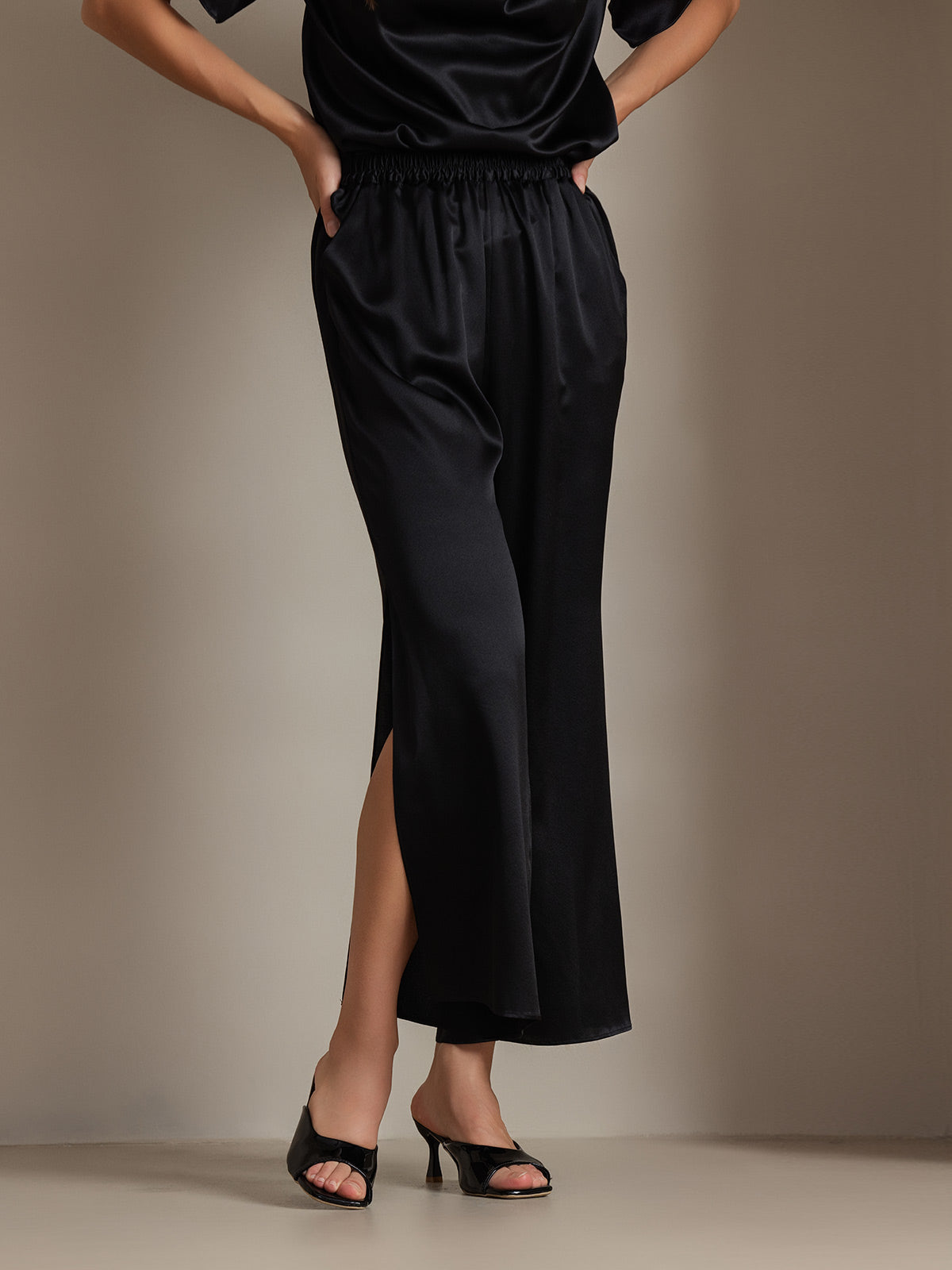 [Black] SilkSilky-CA 19Momme Silk Womens Pants 004