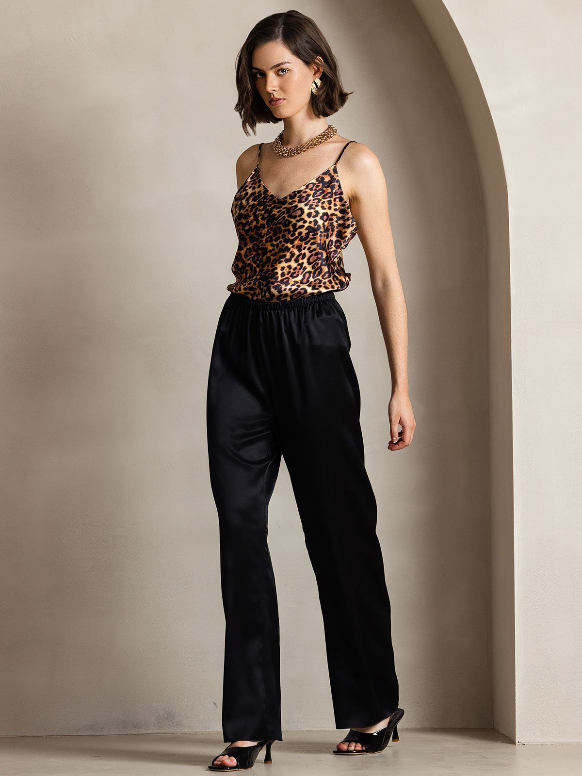 [Black] SilkSilky-CA 19Momme Silk Womens Pants 004