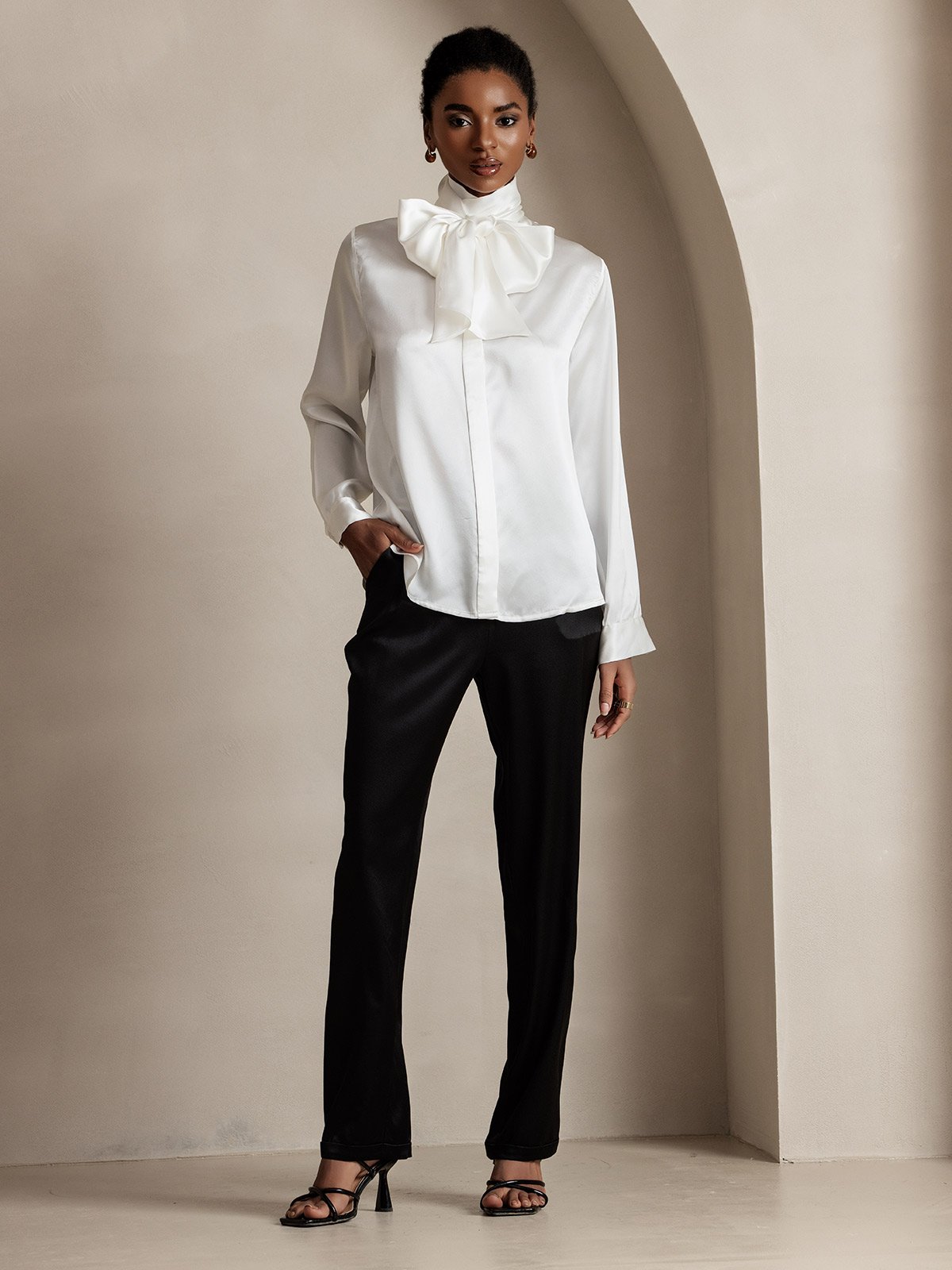 [Black] SilkSilky-CA 19Momme Silk Womens Pants 005