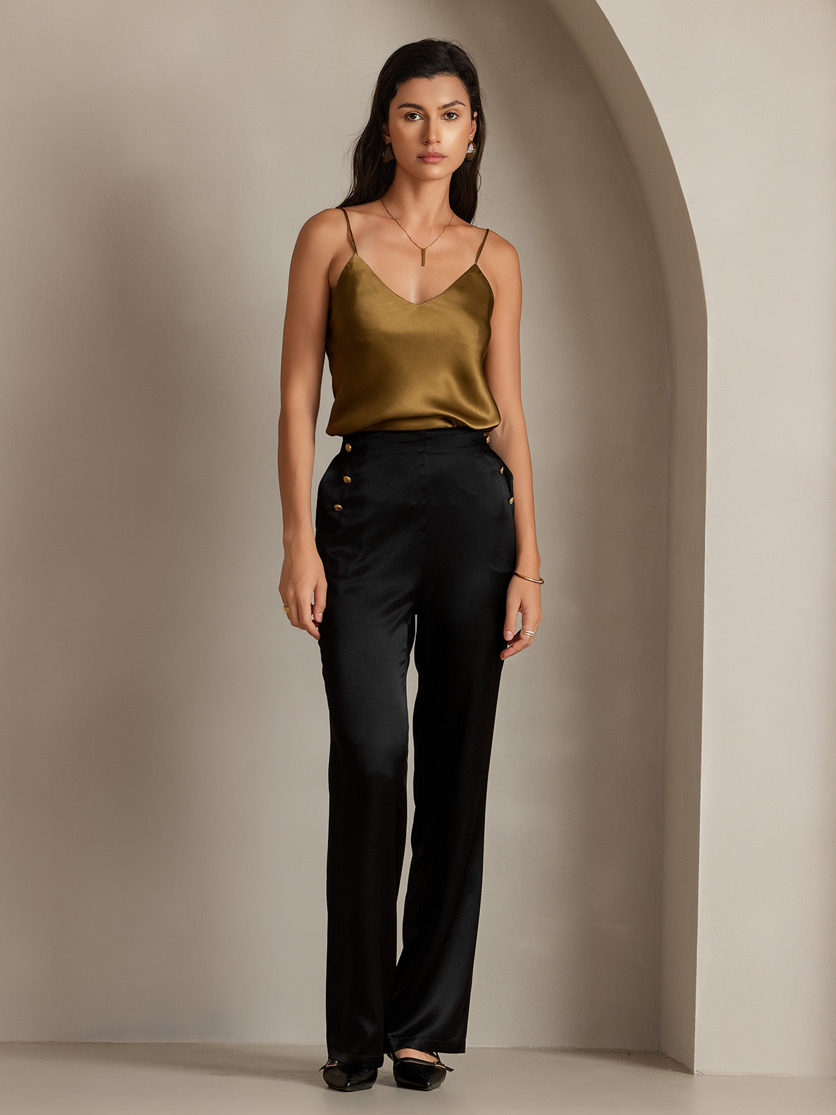 [Black] SilkSilky-CA 19Momme Silk Womens Pants 005