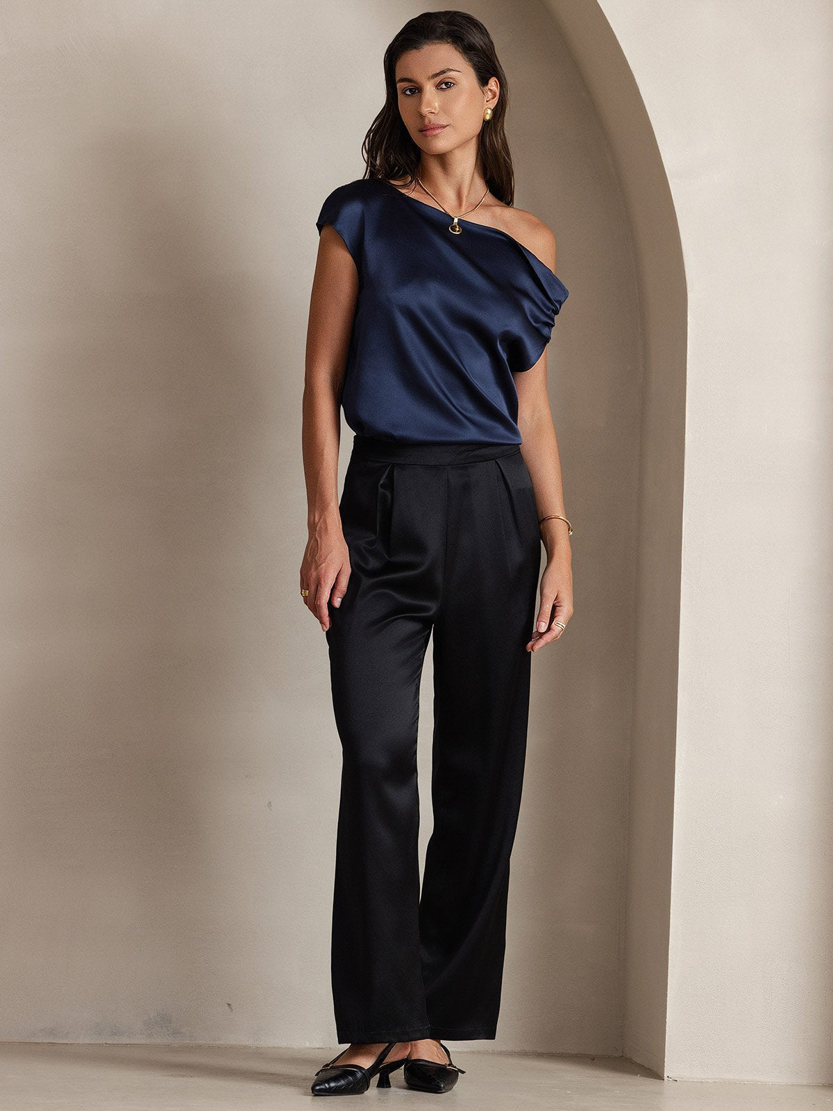 [Black] SilkSilky-CA 19Momme Silk Womens Pants 005