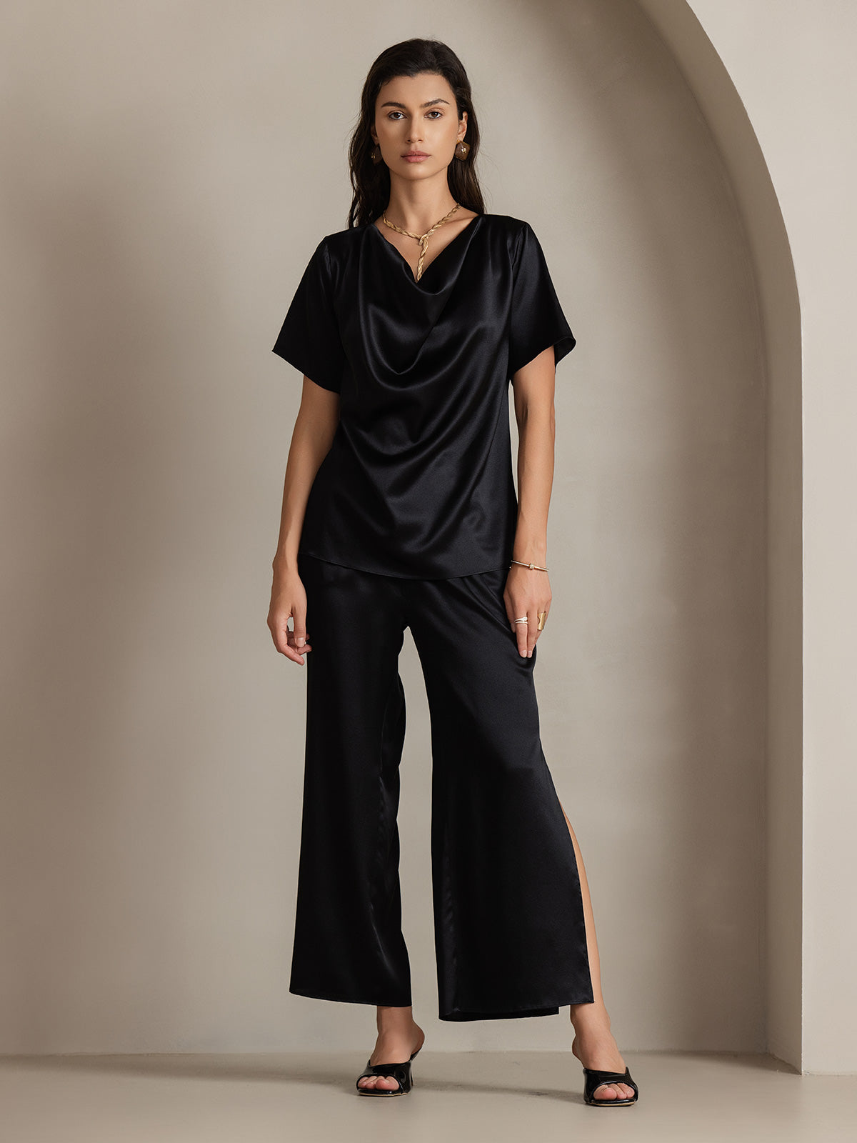 [Black] SilkSilky-CA 19Momme Silk Womens Pants 005