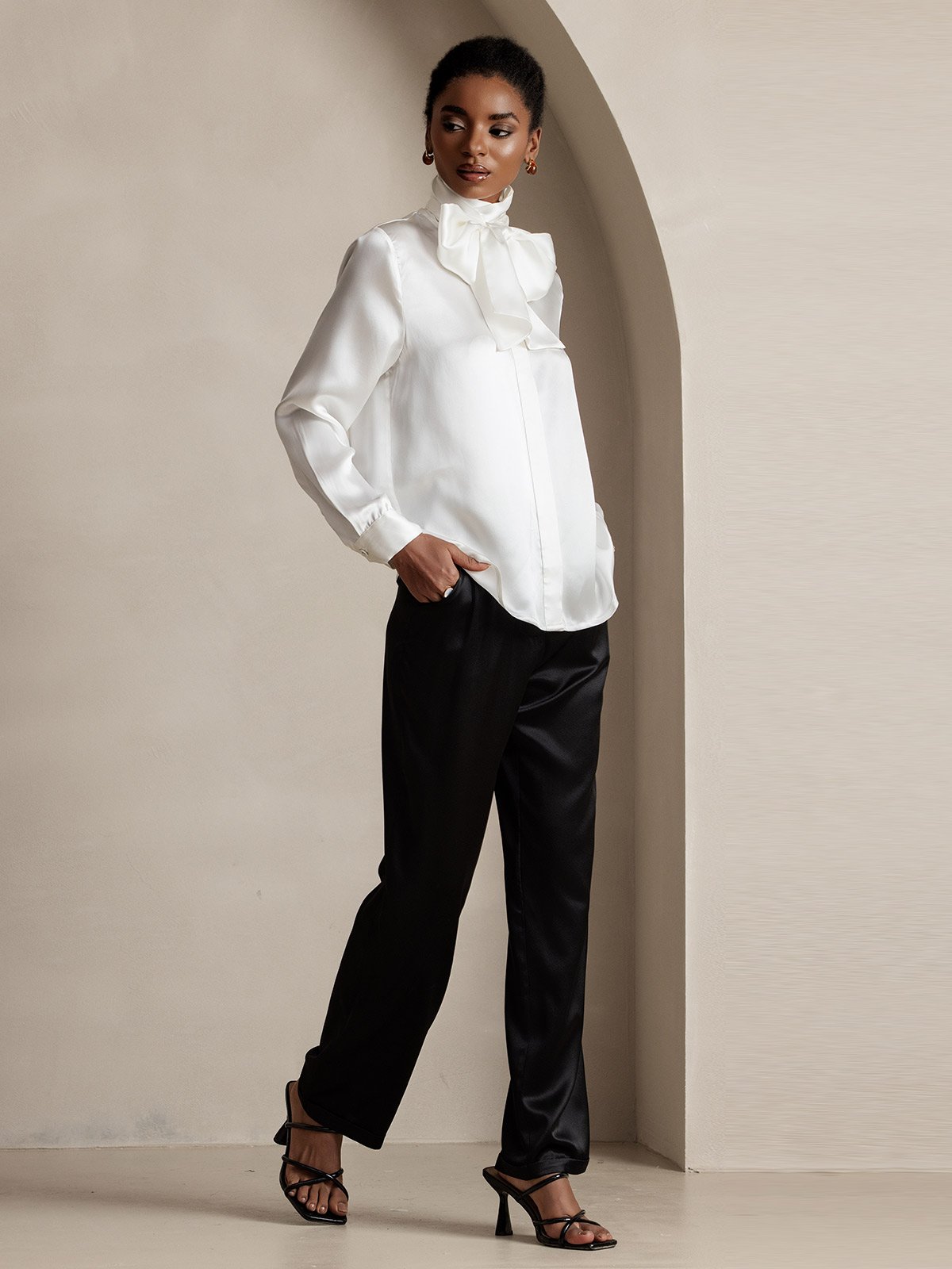[Black] SilkSilky-CA 19Momme Silk Womens Pants 006