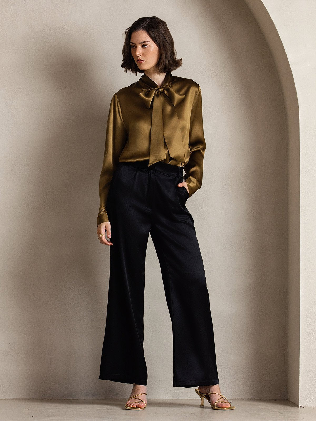 [Black] SilkSilky-CA 19Momme Silk Womens Pants 006