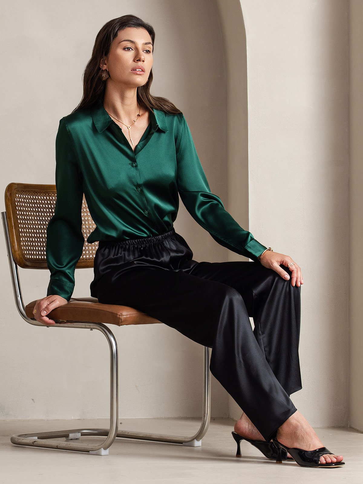 [Black] SilkSilky-CA 19Momme Silk Womens Pants 006