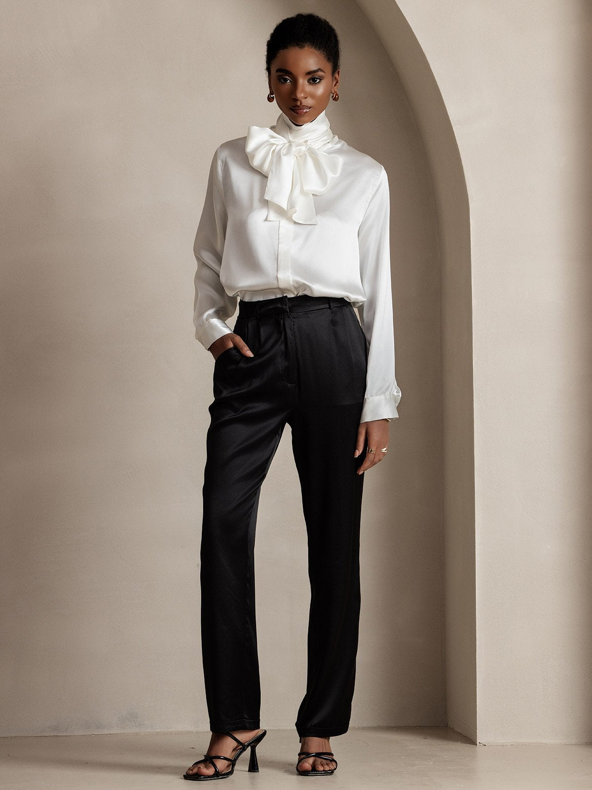 [Black] SilkSilky-CA 19Momme Silk Womens Pants 007