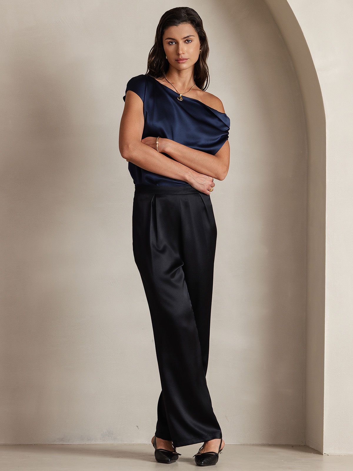 【oan】Summer Wide Silky Pants Silky Pleated Wide-Leg Pant | Banana Republic Factory