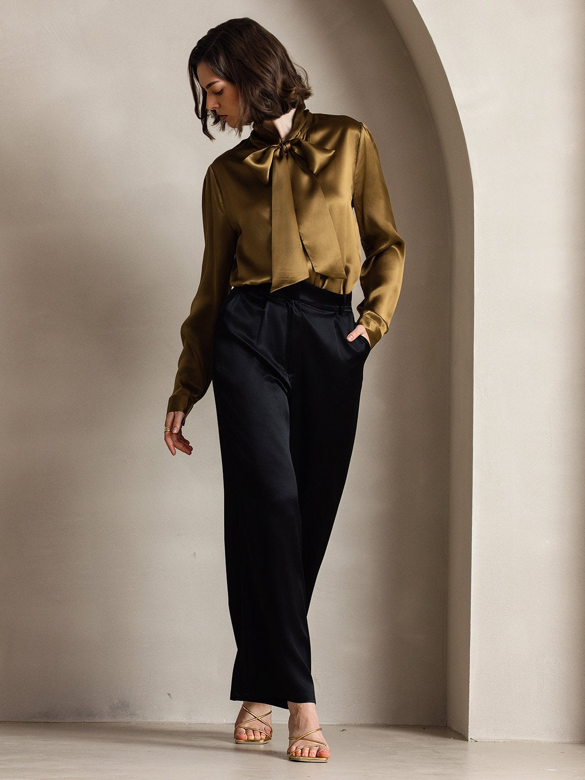 [Black] SilkSilky-CA 19Momme Silk Womens Pants 007