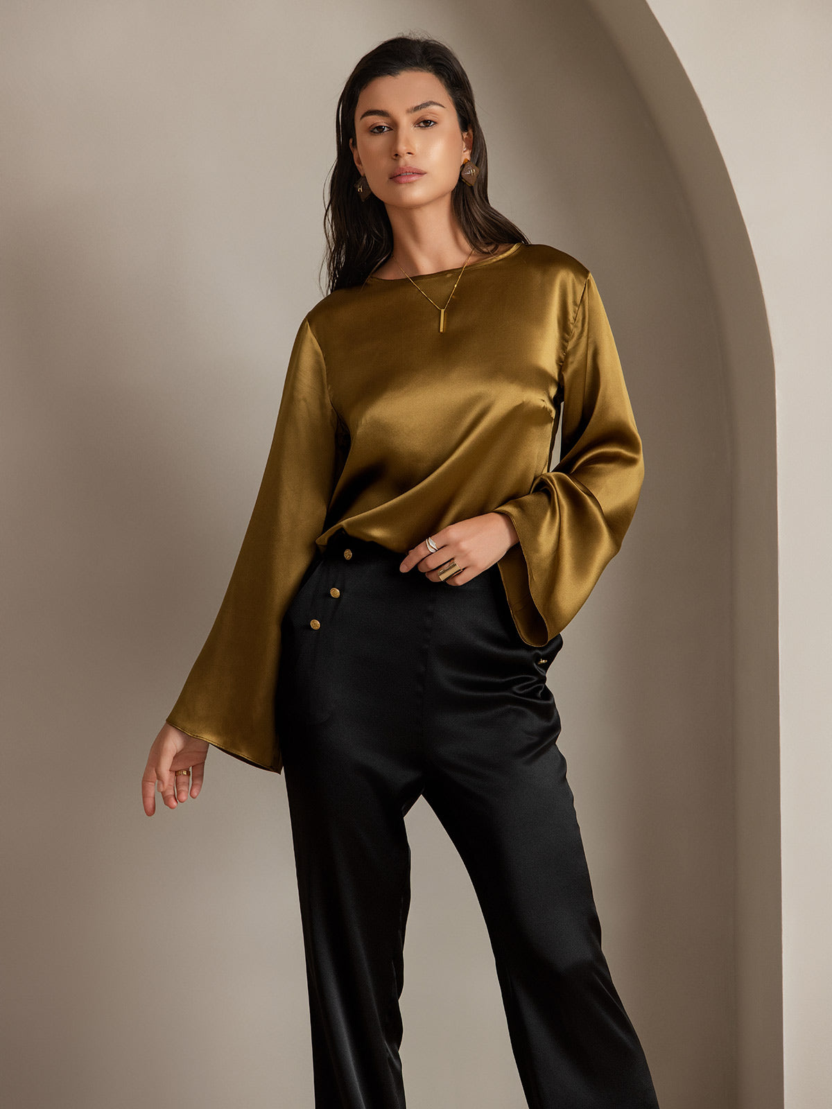 [Black] SilkSilky-CA 19Momme Silk Womens Pants 008