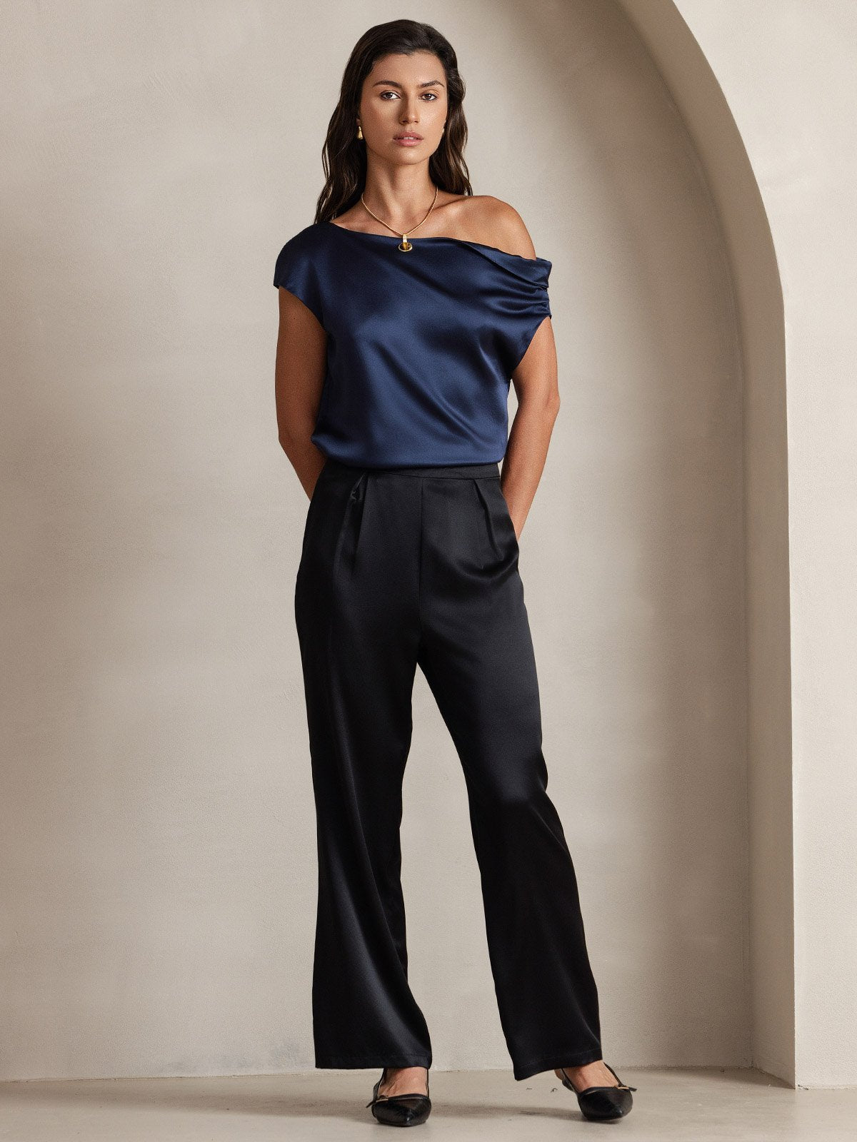 [Black] SilkSilky-CA 19Momme Silk Womens Pants 008