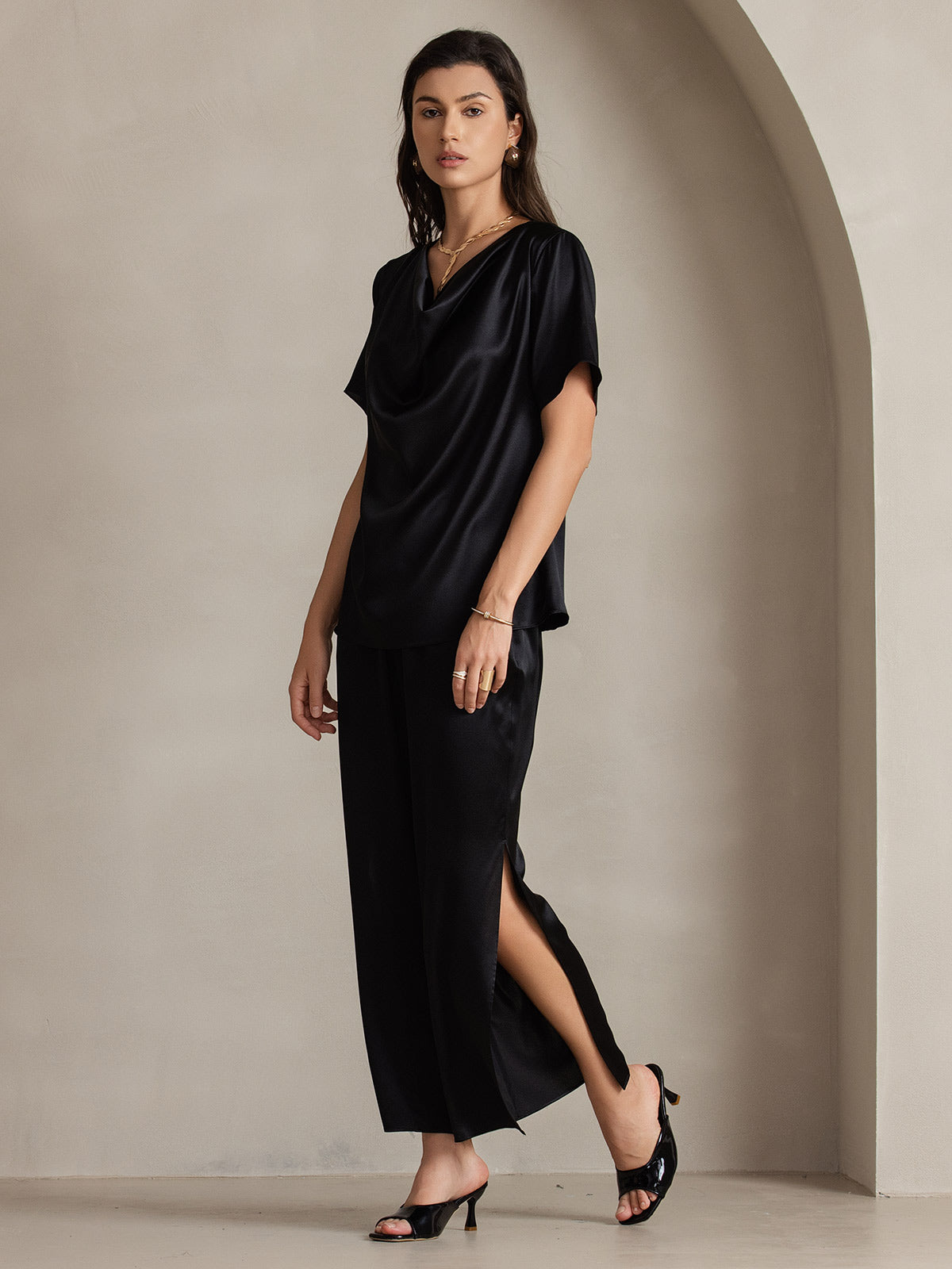 [Black] SilkSilky-CA 19Momme Silk Womens Pants 008