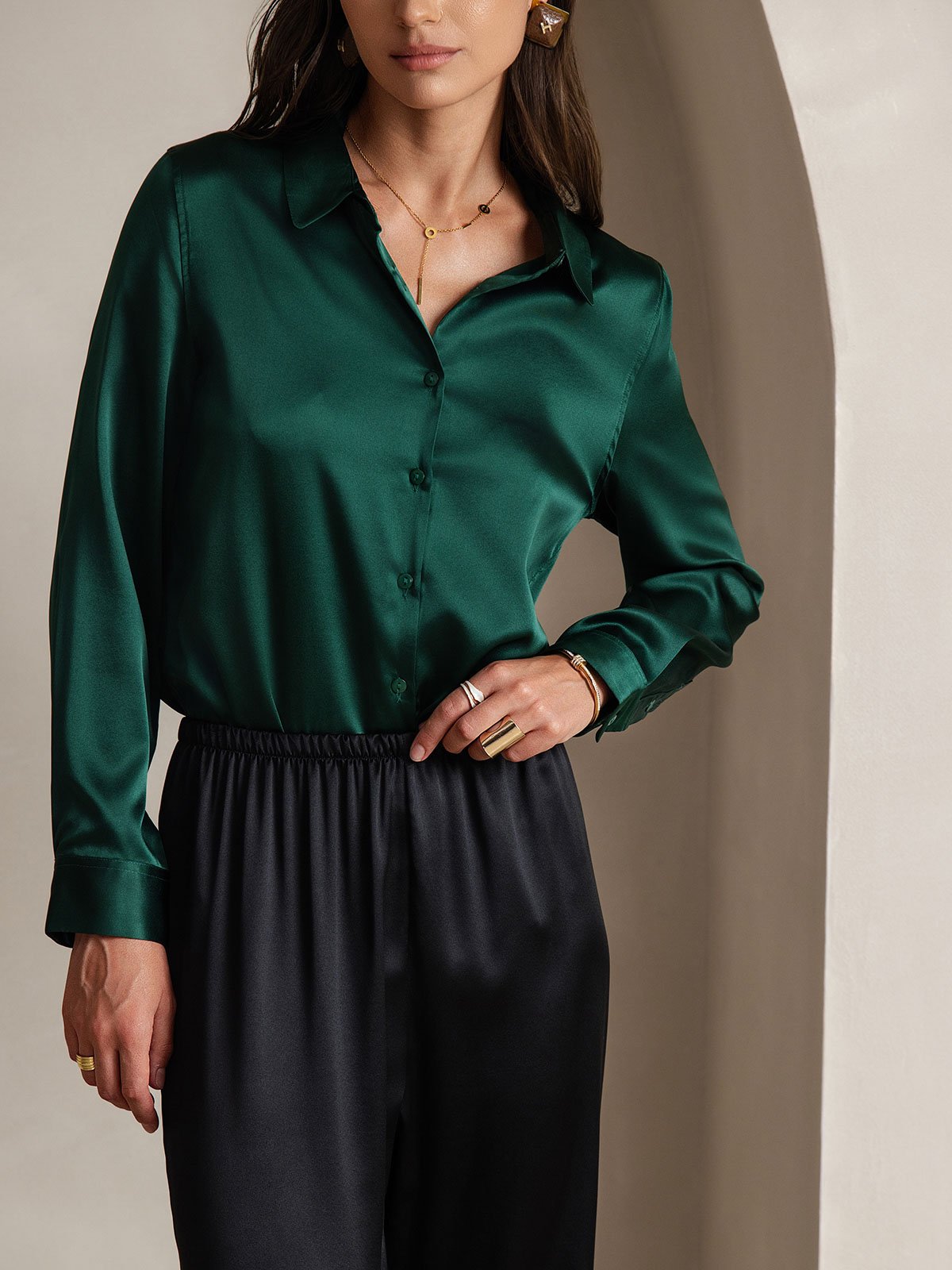 [Black] SilkSilky-CA 19Momme Silk Womens Pants 008