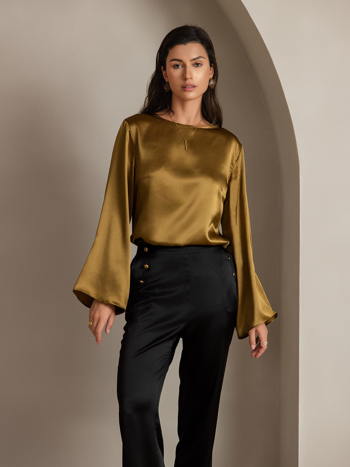 [Black] SilkSilky-CA 19Momme Silk Womens Pants 009