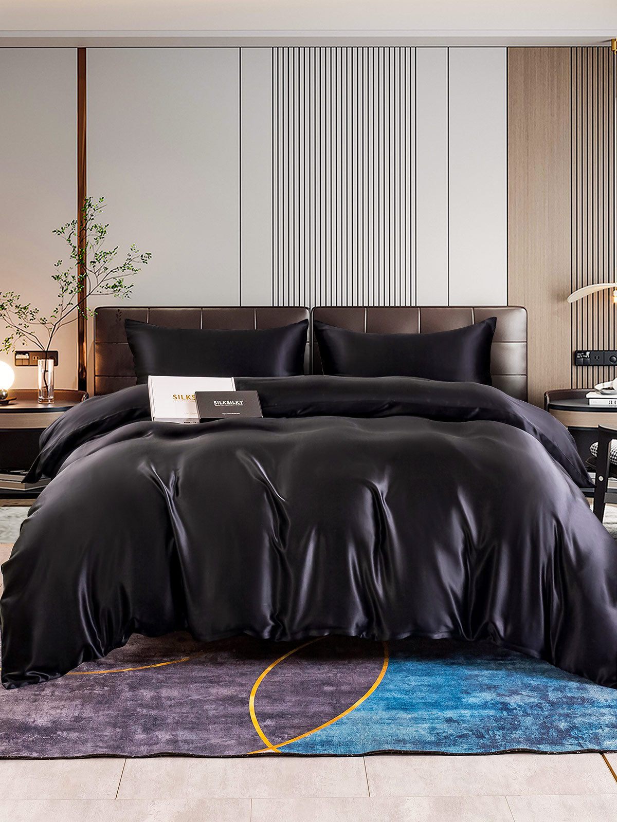 [Black] SilkSilky-CA 22Momme Pure Silk Bedding Set 001