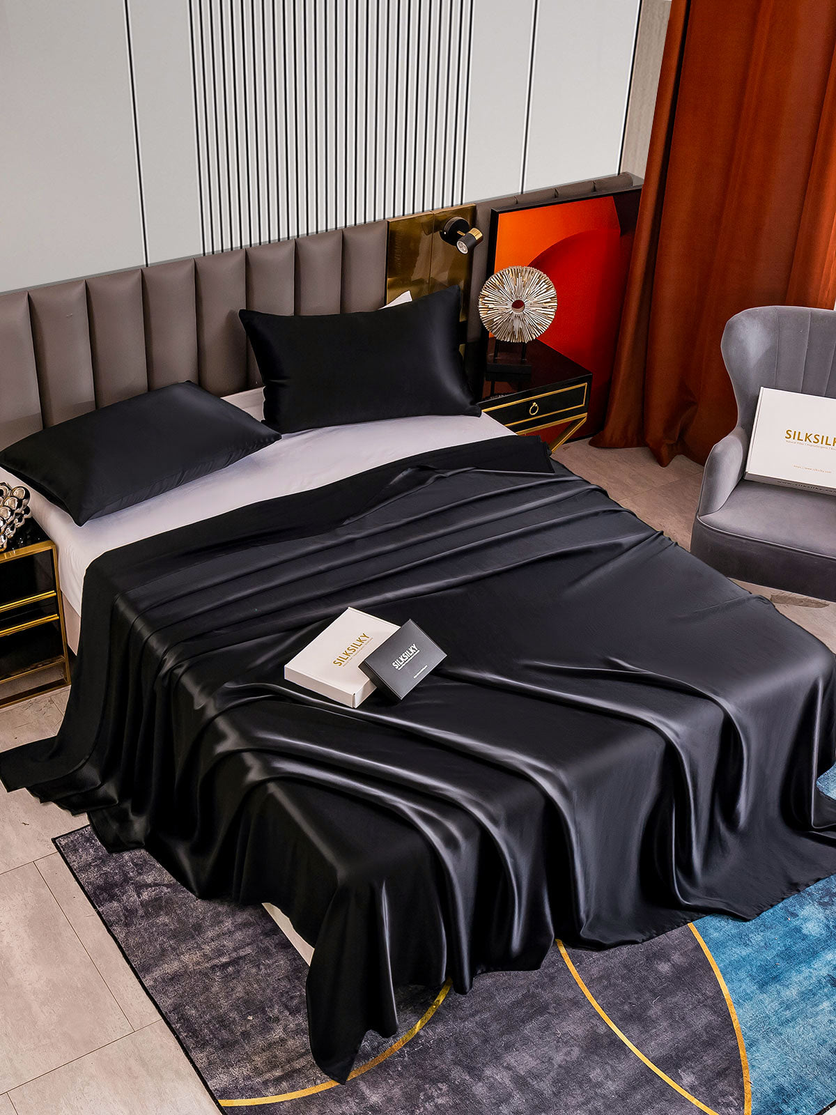 [Black] SilkSilky-CA 22Momme Pure Silk Bedding Set 002