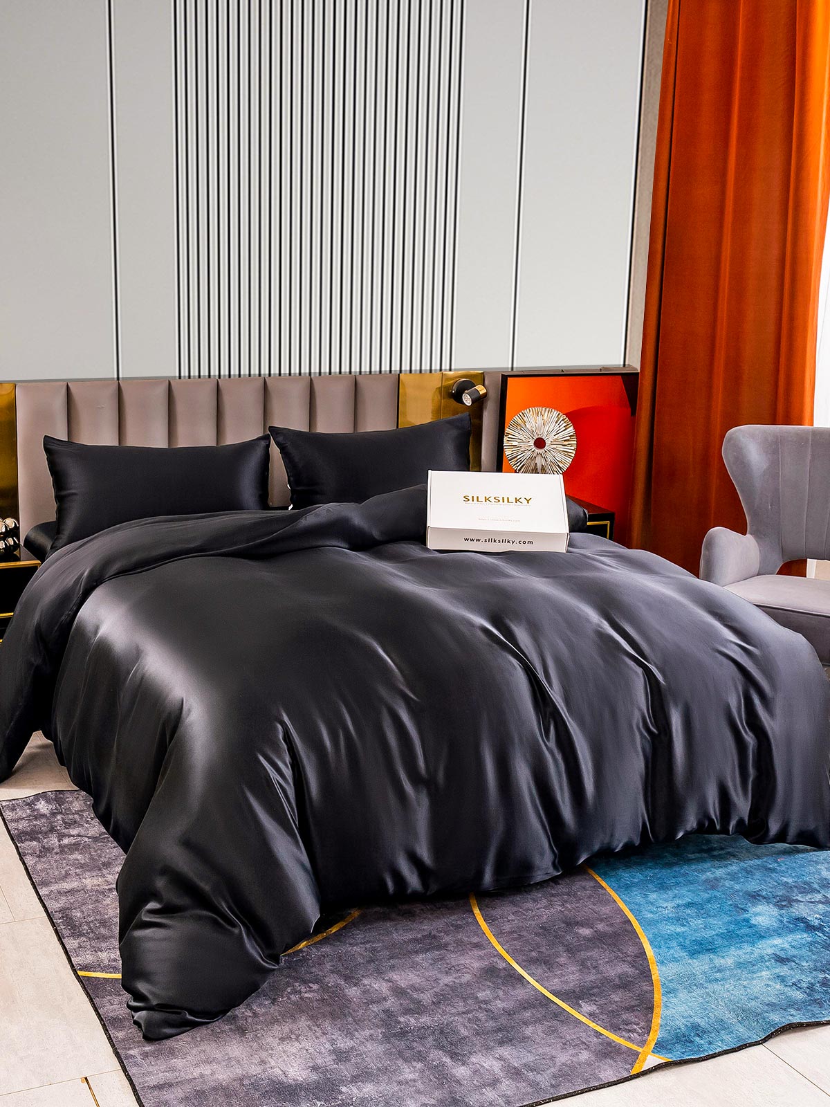 [Black] SilkSilky-CA 22Momme Pure Silk Bedding Set 002