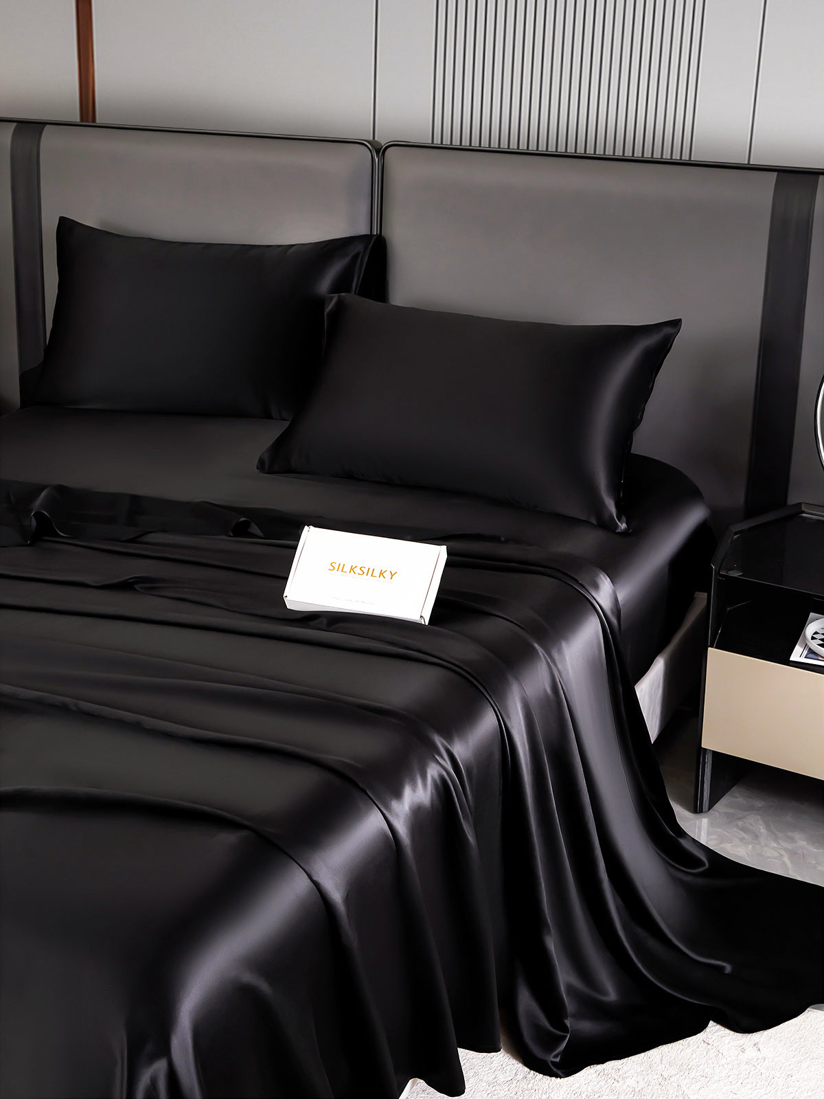 [Black] SilkSilky-CA 22Momme Pure Silk Bedding Set 003