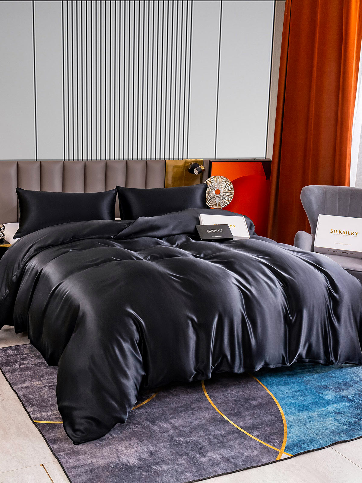 [Black] SilkSilky-CA 22Momme Pure Silk Bedding Set 003
