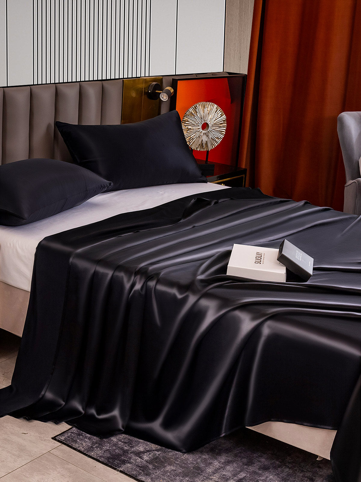 [Black] SilkSilky-CA 22Momme Pure Silk Bedding Set 004