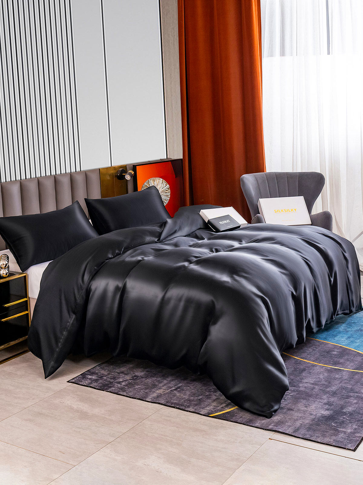 [Black] SilkSilky-CA 22Momme Pure Silk Bedding Set 004
