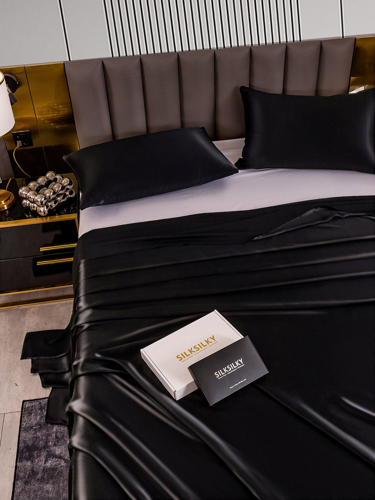 [Black] SilkSilky-CA 22Momme Pure Silk Bedding Set 005