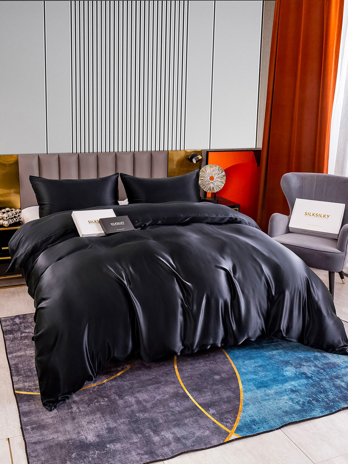 [Black] SilkSilky-CA 22Momme Pure Silk Bedding Set 005