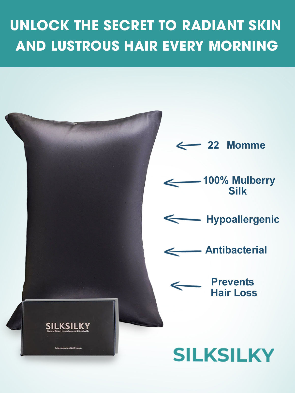 [Black] SilkSilky-CA 22Momme Pure Silk Pillowcase 003