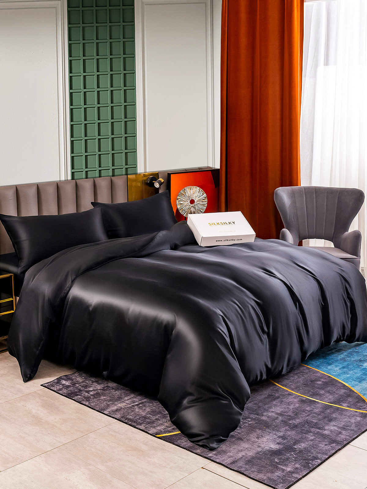 [Black] SilkSilky-CA 25Momme Pure Silk Bedding Set 002