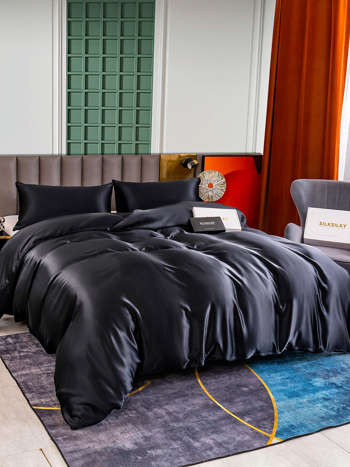 [Black] SilkSilky-CA 25Momme Pure Silk Bedding Set 003