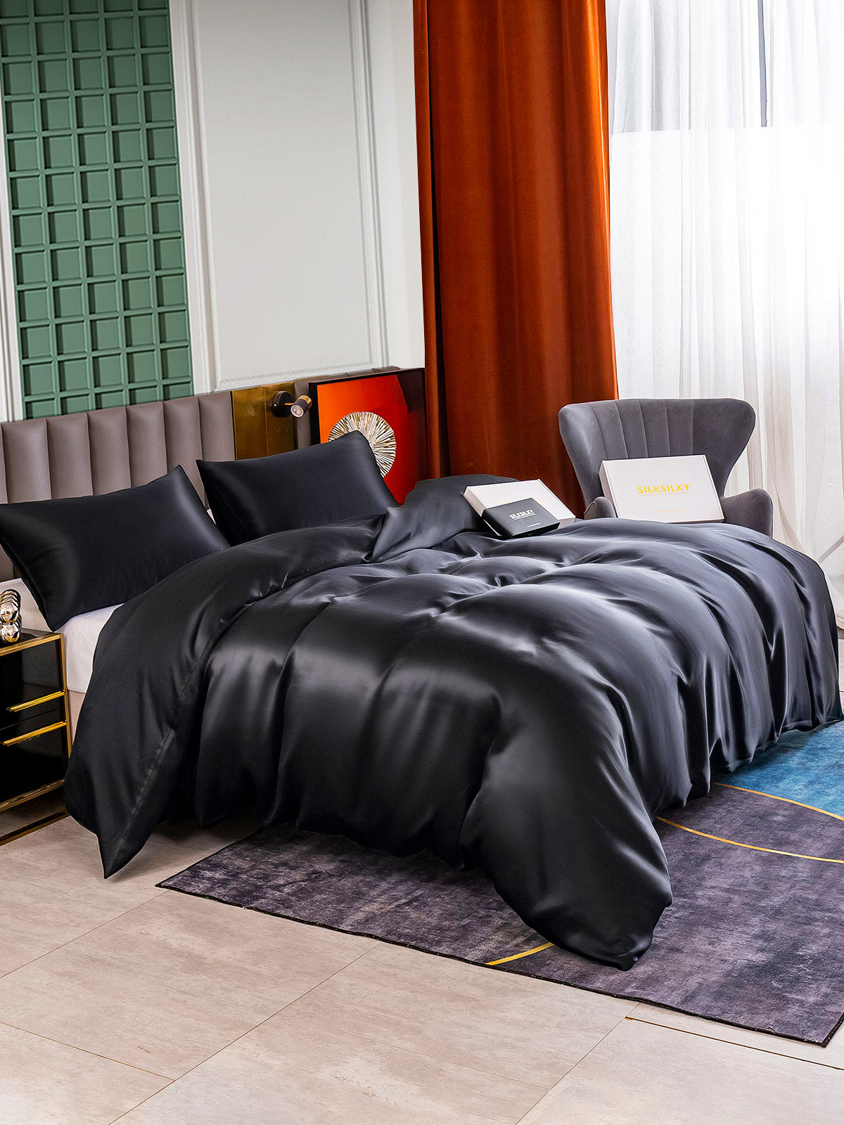 [Black] SilkSilky-CA 25Momme Pure Silk Bedding Set 004