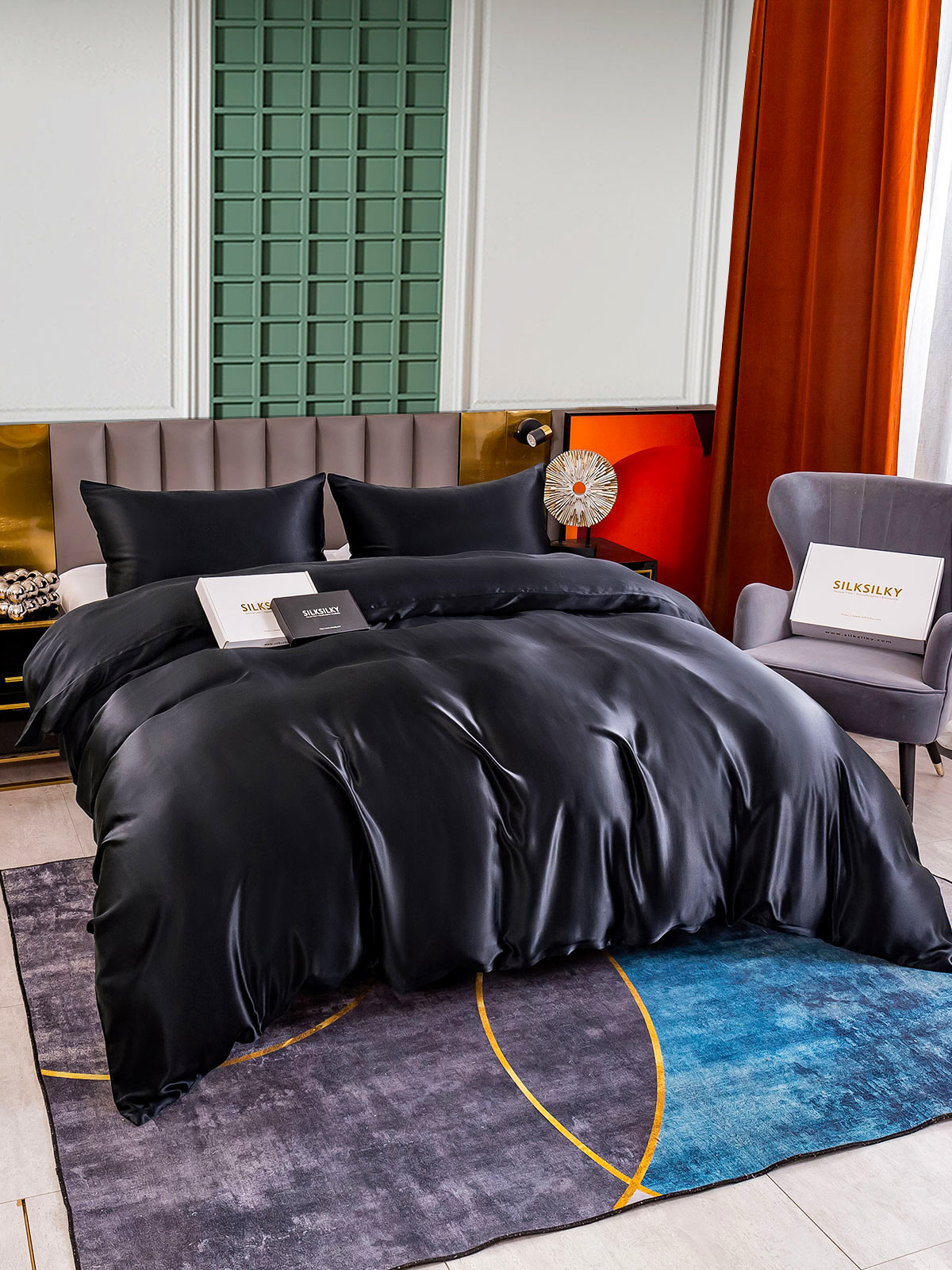 [Black] SilkSilky-CA 25Momme Pure Silk Bedding Set 005