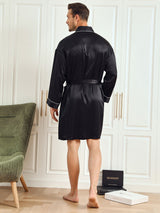 [Black] SilkSilky-CA Pure Silk 3/4 Sleeve Mens Robe 002