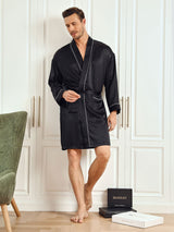 [Black] SilkSilky-CA Pure Silk 3/4 Sleeve Mens Robe 003